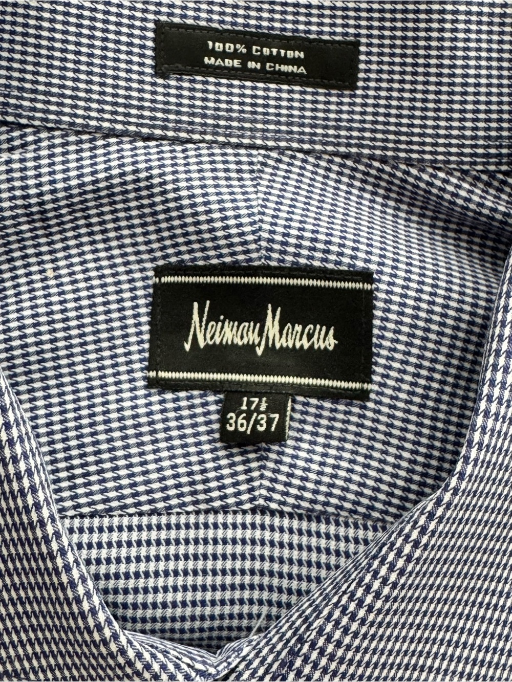 Neiman Marcus Blue White Check Dress Shirt 17.5 36/37 100% Cotton Men's